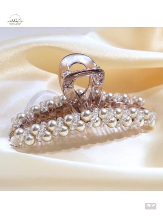 Handmade Faux Pearl Clear Crystal Hair Claw Clips for Women Strong Hold main image 5